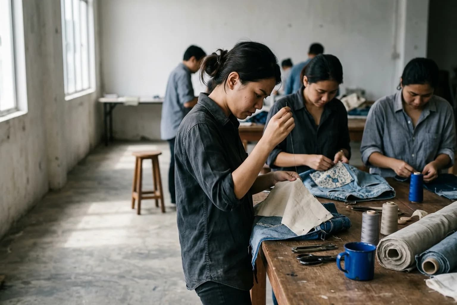 Employees taking part in an upcycling workshop